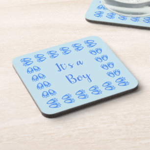 Cute Blue Baby Boy Bunny Feet Easter Custom Beverage Coaster
