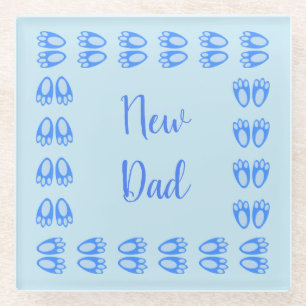 Cute Blue Baby Boy Bunny Feet Easter New Dad Glass Coaster