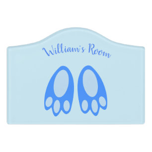 Cute Blue Baby Boy Bunny Feet Easter Nursery Door Sign