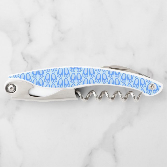 Cute Blue Baby Boy Bunny Feet Easter Patterned Waiter's Corkscrew (Front)
