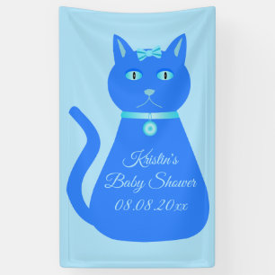 Cute Blue Baby Boy Cat Custom Baby Shower Banner