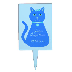 Cute Blue Baby Boy Cat Custom Baby Shower Cake Topper