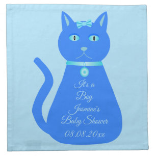 Cute Blue Baby Boy Cat Custom Baby Shower Cloth Napkin