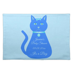 Cute Blue Baby Boy Cat Custom Baby Shower Cloth Placemat