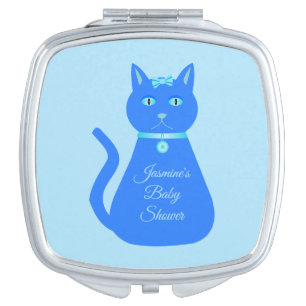 Cute Blue Baby Boy Cat Custom Baby Shower Compact Mirror