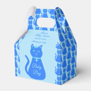 Cute Blue Baby Boy Cat Custom Baby Shower Favor Boxes