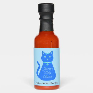 Cute Blue Baby Boy Cat Custom Baby Shower Hot Sauces