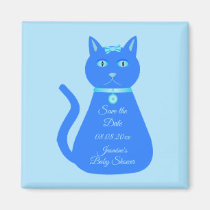 Cute Blue Baby Boy Cat Custom Baby Shower Magnet