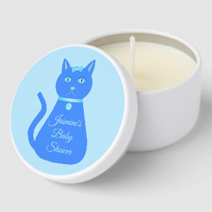Cute Blue Baby Boy Cat Custom Baby Shower Mini Candle Favors