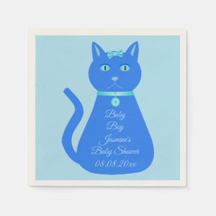 Cute Blue Baby Boy Cat Custom Baby Shower Napkins