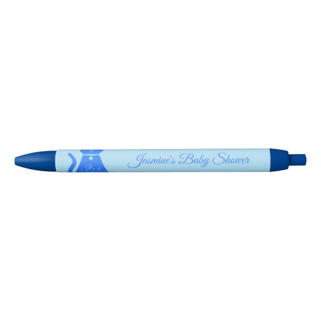 Cute Blue Baby Boy Cat Custom Baby Shower Pen (Front)