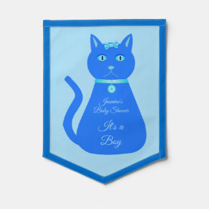 Cute Blue Baby Boy Cat Custom Baby Shower Pennant