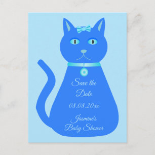 Cute Blue Baby Boy Cat Custom Baby Shower Postcard