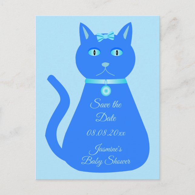 Cute Blue Baby Boy Cat Custom Baby Shower Postcard (Front)