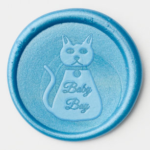 Cute Blue Baby Boy Cat Custom Baby Shower Wax Seal Sticker