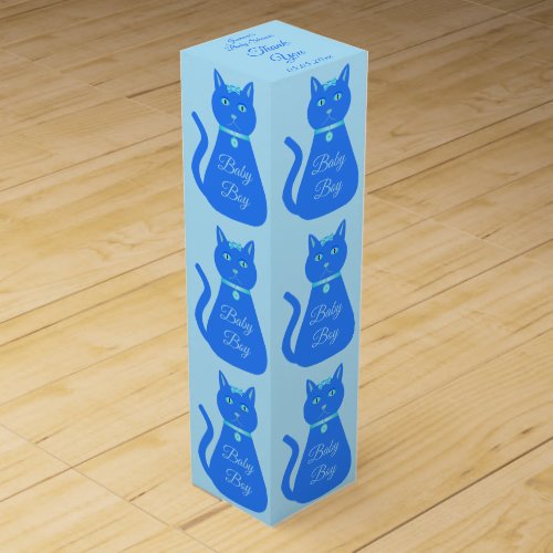 Cute Blue Baby Boy Cat Custom Baby Shower Wine Box