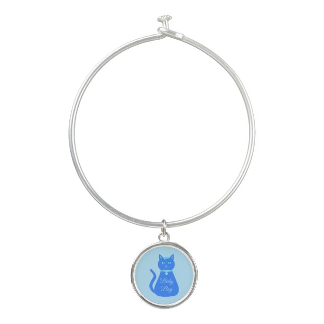 Cute Blue Baby Boy Cat Custom Bangle Bracelet (Front)