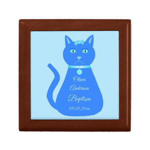 Cute Blue Baby Boy Cat Custom Baptism Gift Box