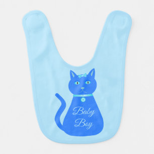 Cute Blue Baby Boy Cat Custom Bib