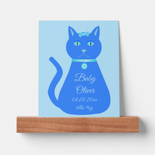 Cute Blue Baby Boy Cat Custom Birth Announcement Picture Ledge