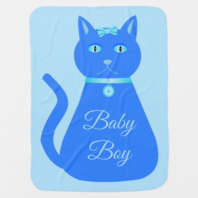 Cute Blue Baby Boy Cat Custom Blanket (Front)
