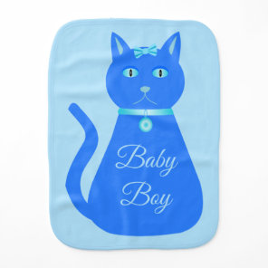 Cute Blue Baby Boy Cat Custom Burp Cloth