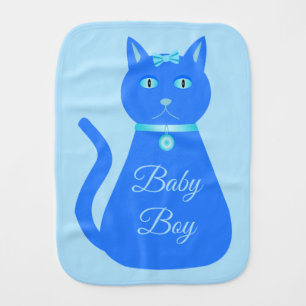 Cute Blue Baby Boy Cat Custom Burp Cloth