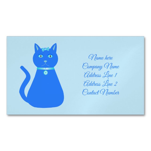 Cute Blue Baby Boy Cat Custom Business Card Magnet (Front)