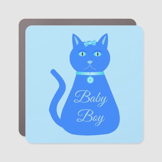 Cute Blue Baby Boy Cat Custom Car Magnet (Front)
