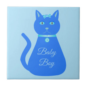 Cute Blue Baby Boy Cat Custom Ceramic Tile