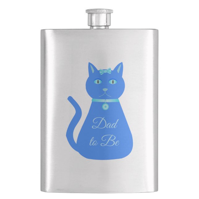 Cute Blue Baby Boy Cat Custom Dad to Be Flask (Front)