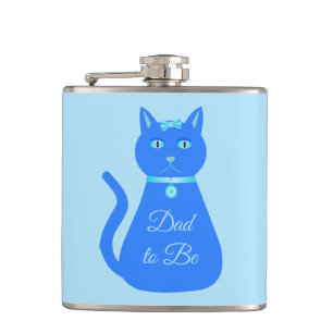 Cute Blue Baby Boy Cat Custom Dad to Be Flask