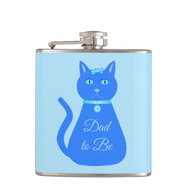 Cute Blue Baby Boy Cat Custom Dad to Be Flask (Front)