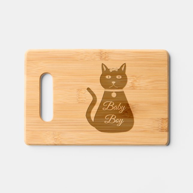 Cute Blue Baby Boy Cat Custom Engraved Cutting Board (Front)