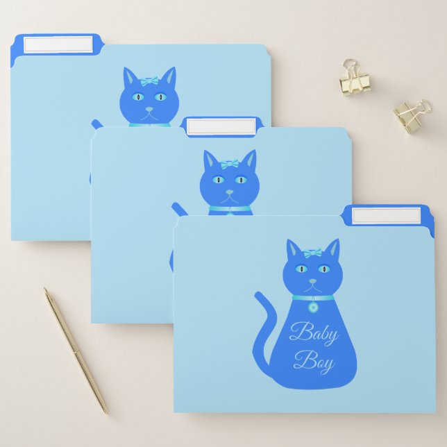 Cute Blue Baby Boy Cat Custom File Folder (Set)