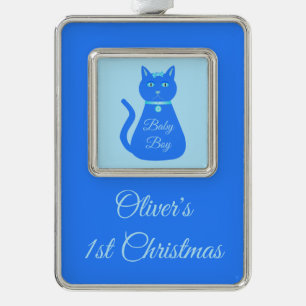 Cute Blue Baby Boy Cat Custom First Christmas Ornament