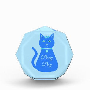 Cute Blue Baby Boy Cat Custom Gender Reveal Acrylic Award