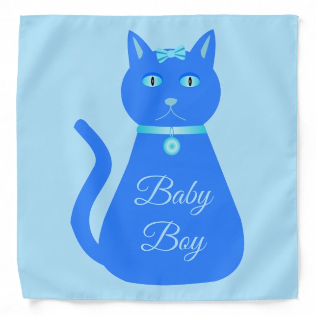 Cute Blue Baby Boy Cat Custom Gender Reveal Bandana (Front)