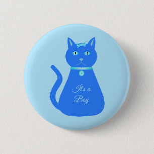 Cute Blue Baby Boy Cat Custom Gender Reveal Button