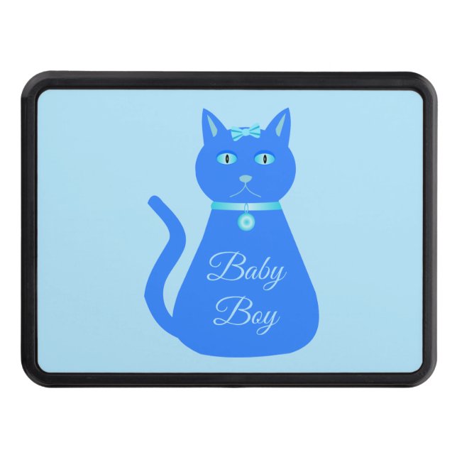 Cute Blue Baby Boy Cat Custom Gender Reveal Hitch Cover (Front)