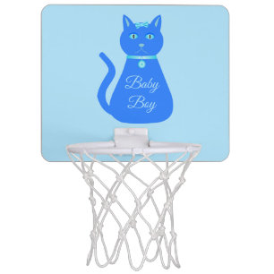 Cute Blue Baby Boy Cat Custom Gender Reveal Mini Basketball Hoop