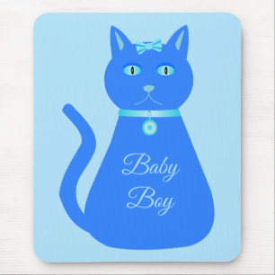Cute Blue Baby Boy Cat Custom Gender Reveal Mouse Pad