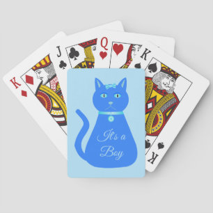 Cute Blue Baby Boy Cat Custom Gender Reveal Poker Cards