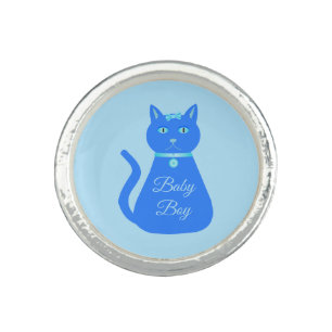 Cute Blue Baby Boy Cat Custom Gender Reveal Ring