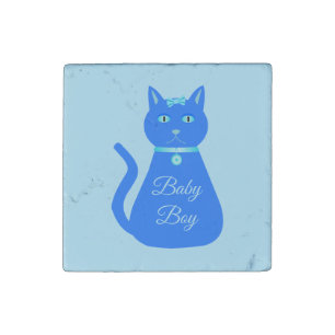 Cute Blue Baby Boy Cat Custom Gender Reveal Stone Magnet