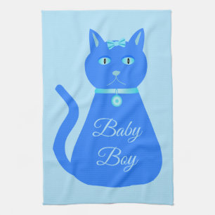 Cute Blue Baby Boy Cat Custom Kitchen Towel