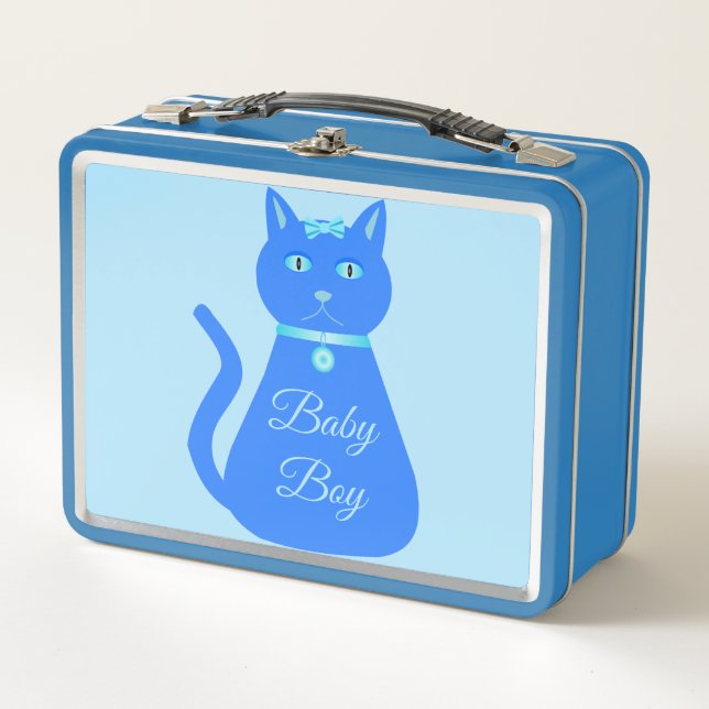 Cute Blue Baby Boy Cat Custom Metal Lunch Box (Front)