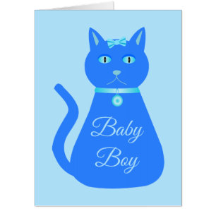 Cute Blue Baby Boy Cat Custom New Baby Card