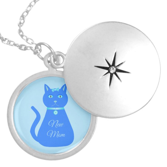 Cute Blue Baby Boy Cat Custom New Mother Locket Necklace (Front)