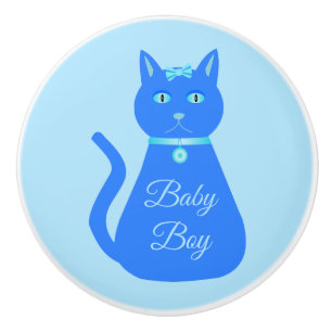 Cute Blue Baby Boy Cat Custom Nursery Ceramic Knob